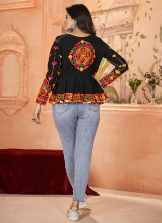 Black Silk Embroidered, Lace and Mirror Work Casual Kurti