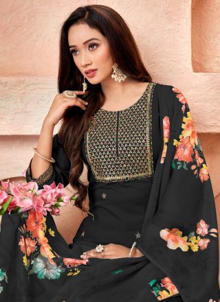 Black Silk Embroidered Work Salwar Suit for Women
