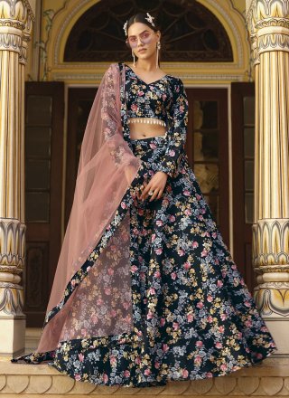 Beige #Floral Printed Satin #Silk #Lehenga #Choli | Silk lehenga, Floral  lehenga, Fashion gowns