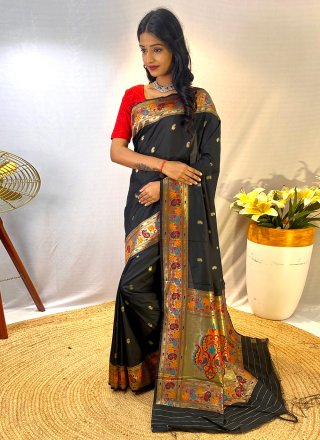 Black Silk Weaving Work Traditional Saree