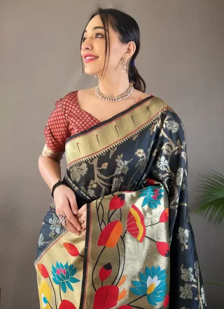 Black Silk Weaving Work Trendy Saree for Women
