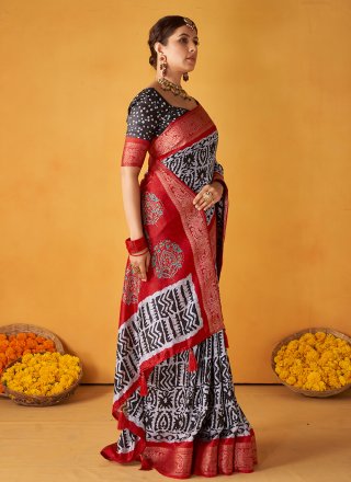 Black Tussar Silk Trendy Saree