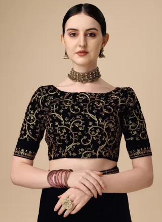 Black Velvet Designer Saree with Embroidered and Sequins Work