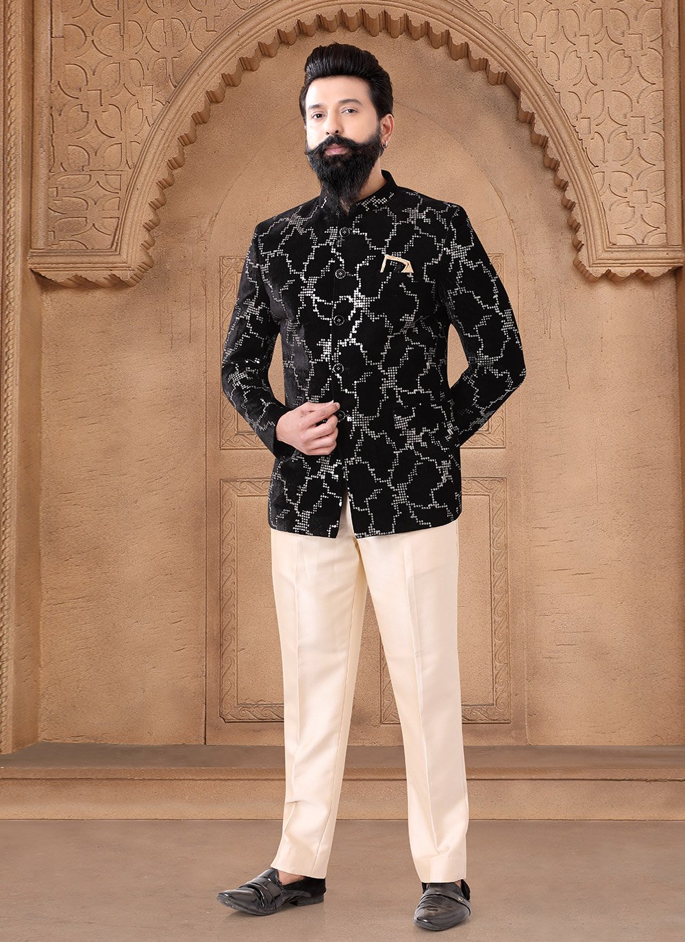 Black Velvet Jodhpuri Suit