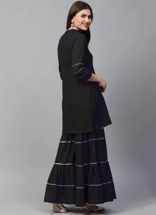 Black Velvet Party Wear Kurti with Embroidered Work for Women
