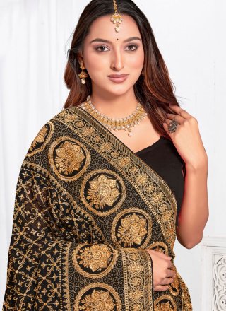 Black Vichitra Silk Classic Sari with Embroidered and Zari Work
