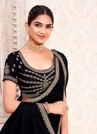 Black Vichitra Silk Traditional Saree with Sequins and Zari Work for Ceremonial