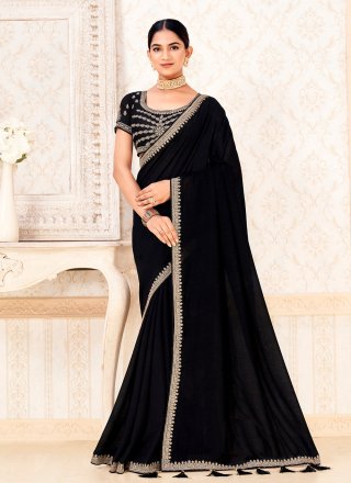 Black Vichitra Silk Traditional Saree with Sequins and Zari Work for Ceremonial