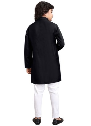 Black Viscose Embroidered and Mirror Work Kurta Pyjama for Ceremonial