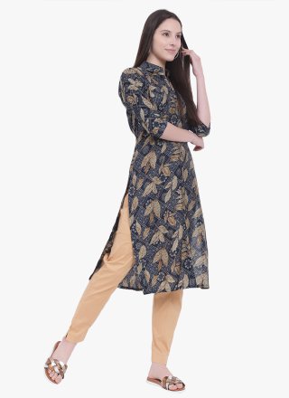 Black Viscose Party Wear Kurti with Print Work
