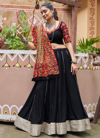 Black Viscose Readymade Lehenga Choli