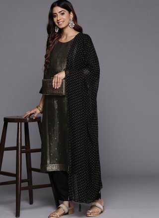 Black Woven Work Silk Blend Salwar Suit
