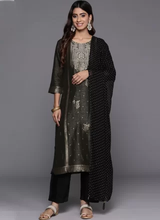 Black Woven Work Silk Blend Salwar Suit