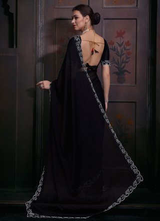 Black Zircon Work Chiffon Classic Sari