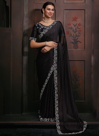 Black Zircon Work Chiffon Classic Sari