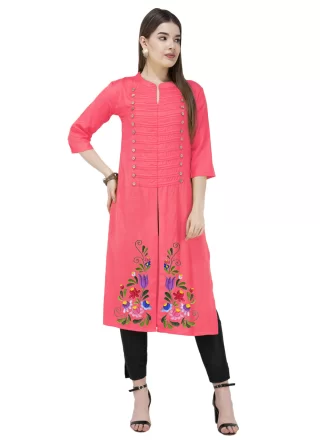 Blended Cotton Casual Kurti with Embroidered Work