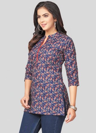 Blended Cotton Casual Kurti with Print Work