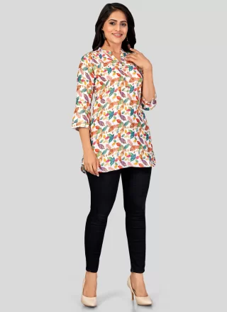 Blended Cotton Casual Kurti with Print Work