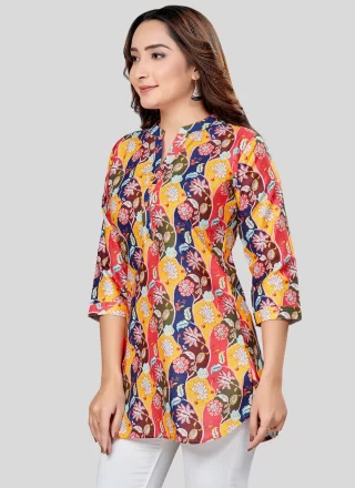 Blended Cotton Designer Kurti with Print Work