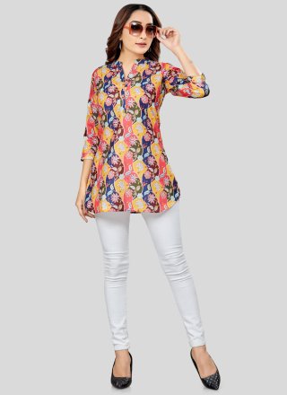 Blended Cotton Designer Kurti with Print Work
