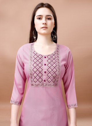 Blended Cotton Pant Style Suit In Pink