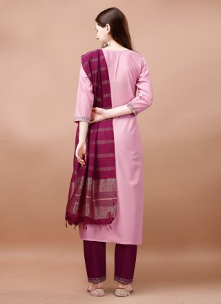 Blended Cotton Pant Style Suit In Pink