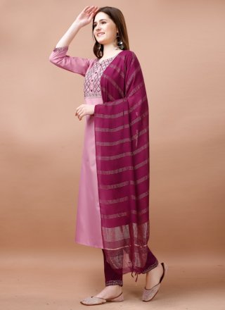 Blended Cotton Pant Style Suit In Pink