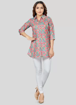Blended Cotton Party Wear Kurti In Multi Colour