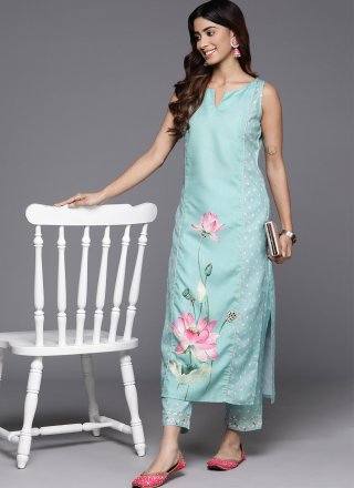 Blended Cotton Party Wear Kurti with Floral Patch Work