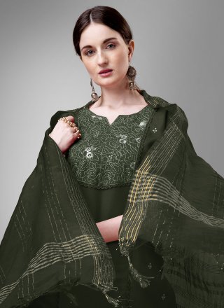 Blended Cotton Readymade Salwar Suit In Green