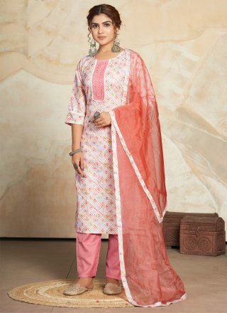 Blended Cotton Salwar Suit with Digital Print and Embroidered Work