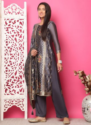 Blissful Grey Silk Pant Style Suit