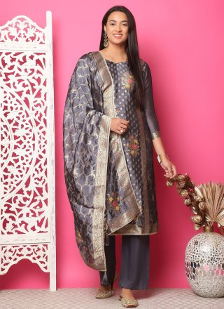 Blissful Grey Silk Pant Style Suit