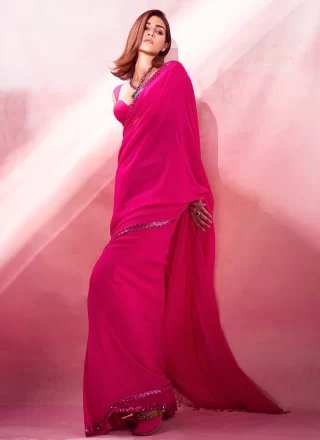 Blissful Hot Pink Georgette Trendy Saree