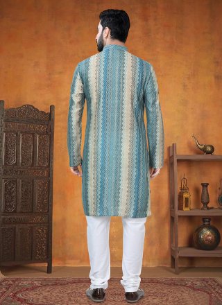 Blue and Green Jacquard Kurta Pyjama