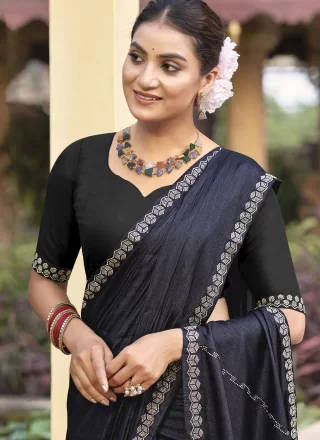Blue and Grey Chiffon Designer Saree