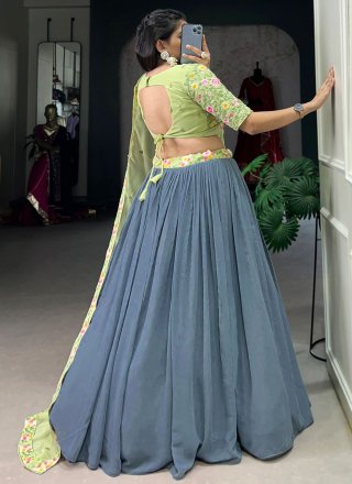 Blue and Grey Georgette Lehenga Choli In Plain
