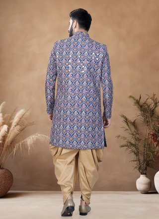 Blue and Multi Colour Cotton Indo Western