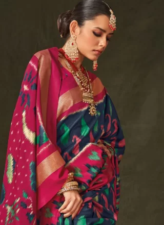 Blue and Pink Silk Trendy Saree