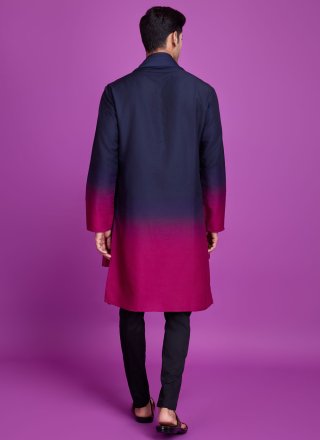 Blue and Rani Rayon Mirror and Thread Work Kurta Mens Wear