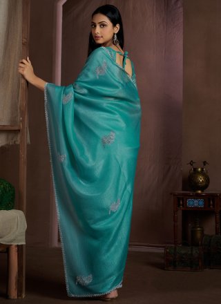 Blue and Turquoise Crush Cut Dana and Swarovski Work Trendy Saree