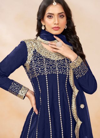 Blue Art Silk Embroidered and Sequins Work Salwar Suit