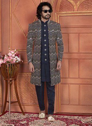 Blue Art Silk Indo Western with