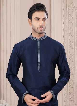 Blue Art Silk Kurta Mens Wear with Thread Work