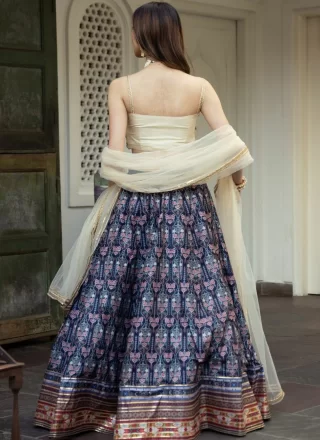 Blue Art Silk Lehenga Choli with Digital Print Work