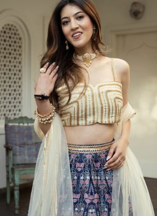 Blue Art Silk Lehenga Choli with Digital Print Work