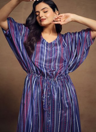 Blue Art Silk Print Work Party Wear Kurti for Ceremonial