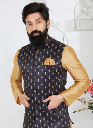 Blue Banarasi Silk Fancy Work Nehru Jackets