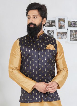 Blue Banarasi Silk Fancy Work Nehru Jackets