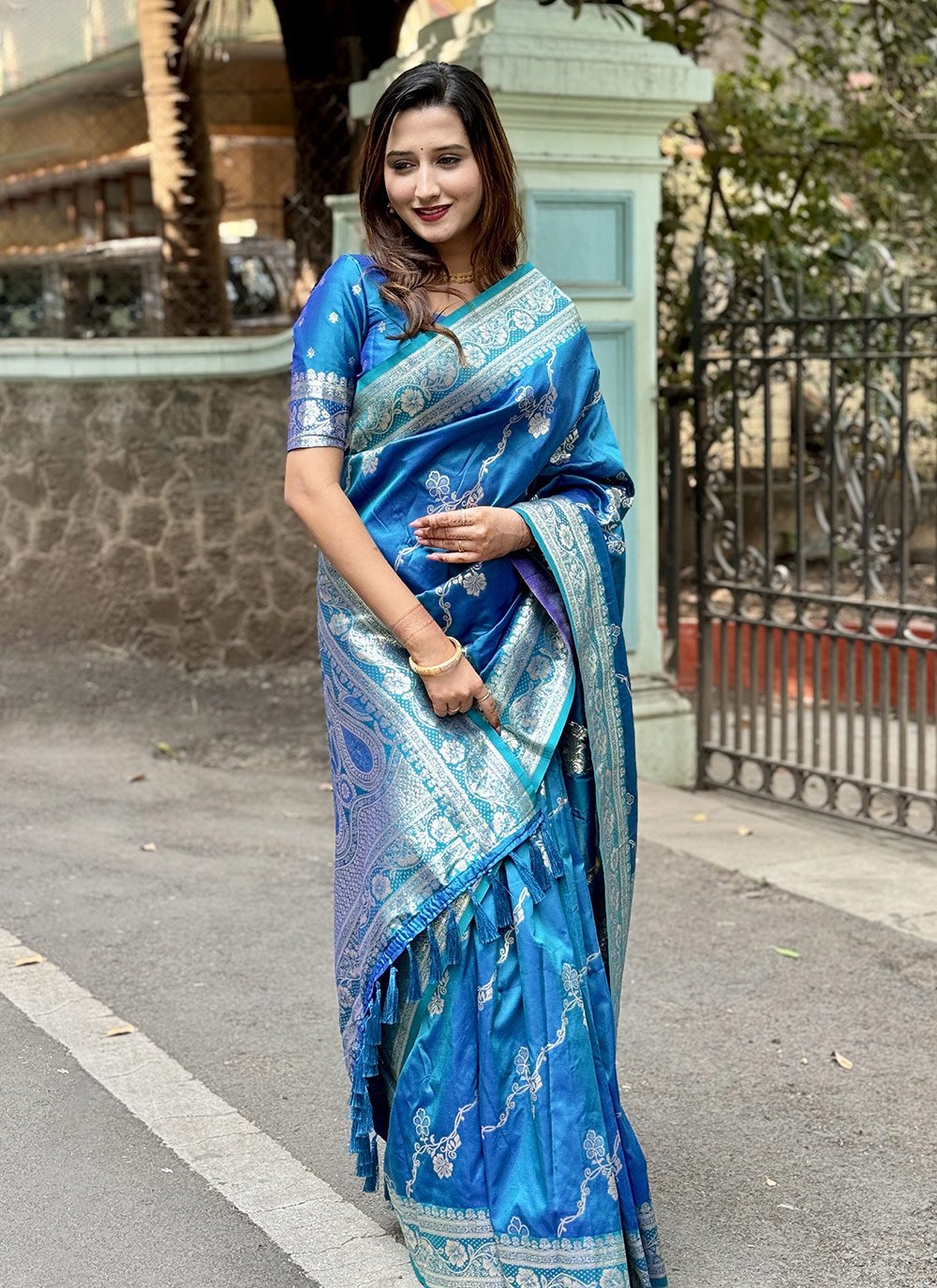 Aqua Blue Span Cotton Saree With Jacquard Woven Work | sarees for women | sarees with blouse | designer buy saree for women | party wear saree